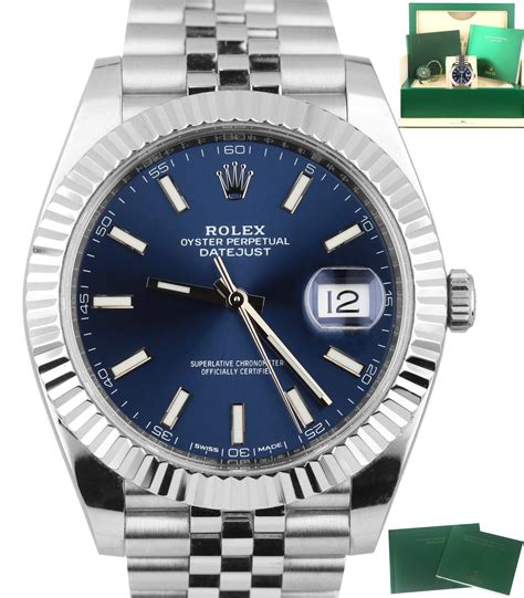 stainless steel rolex with blue face|Rolex 41mm datejust blue dial.